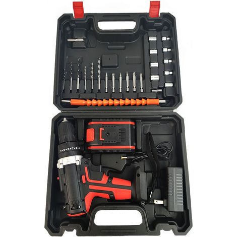 LYCXAMES Perceuse sans fil, Tournevis à percussion, outils électriques avec variateur de vitesse, set à LED, batterie 12V (1/5)