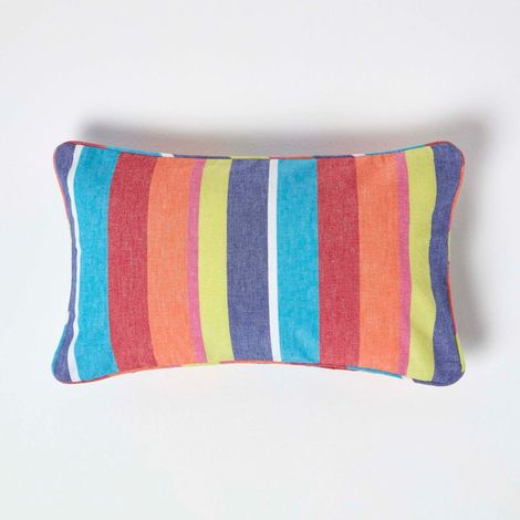 HOMESCAPES Cotton Multi Coloured Stripe Rectangular Cushion Cover, 30 x 50 cm (1/5)