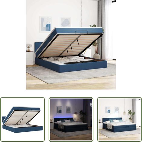 vidaXL Matelas à ressorts ensachés - Cadre de lit ottoman avec matelas bleu 160x200 cm tissu (1/5)