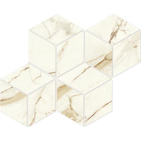 Mosaïque effet Marbre Blanc Calacatta Supreme Hexa Cube 35x30x0,9 cm Brillant Faventa - Mur intérieur (vendu par carton de 0,42 m²) - RO'MA CARRELAGE
