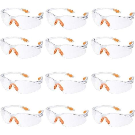 Lot de 12 lunettes de sécurité, lunettes de protection des yeux, travail avec verres transparents, nez en caoutchouc, chantier de construction, lunettes de sécurité de travail, résistantes aux rayures (1/4)