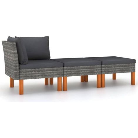 Un ensemble de mobilier de jardin trois pièces en résine tressée et bois d'eucalyptus massif. (1/5)
