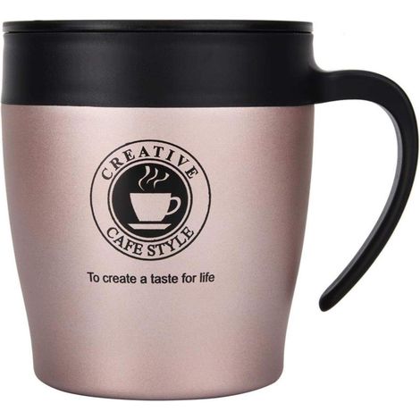 Tasse à café isolée 330 ml Tasse thermos en acier inoxydable à double paroi avec cuillère Tasse à café d'isolation de flacon à vide étanche pour les voyages scolaires à domicile(Or rose)