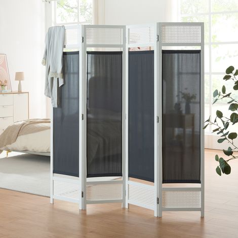 Raumteiler Dorotea 4-teilig 160x170 cm Weiß/Dunkelgrau [en.casa]