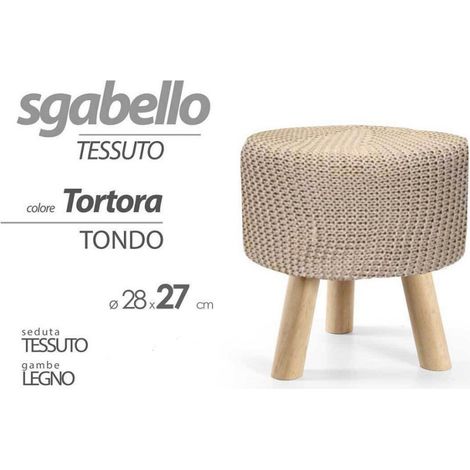 Kaela - Pouf Sgabello Poggiapiedi Gambe In Legno Tessuto Tortora 28x27 Cm Tondo 827716 - (1/2)