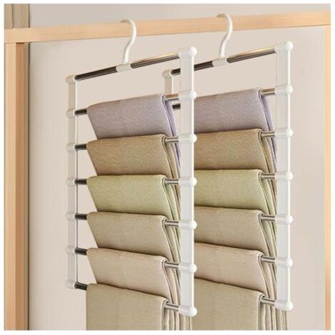 Pair Lot de 2 Cintres Pliable Pantalon en Acier Inoxydable,Cintre Jeans Gain de Place,Pants Rack,Porte-Pantalons Multifonctionnel,Cintre Pantalon Antidérapant,Cintres Pantalons 6 en 1 pour Écharpes (1/5)