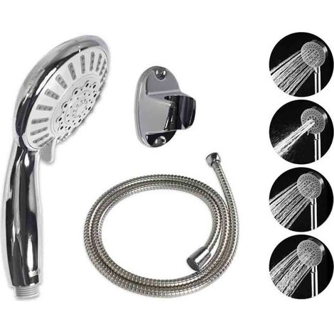 Soffione doccia e vasca tubo flessibile 1,8 m con staffa per fissaggio a parete grigio (1/3)