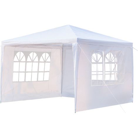 3 x 3m Tente imperméable à trois côtés avec tubes en spirale Blanc