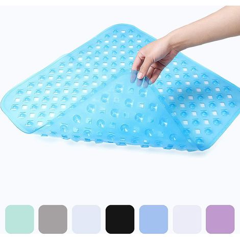 Tapis de Douche Antidérapant, Carré Tapis de Bain 53x53cm sans BPA, Tapis de Baignoire Résistant à la Moisissure et Lavable en Machine, bleu