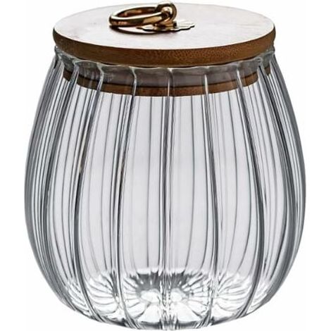 Pot en verre transparent de 750 ml avec couvercle hermétique en bois d'acacia pour café, thé, épices, sucre, biscuits, noix-- (1/4)