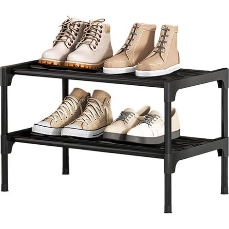Étagère à chaussures verticale à 2 niveaux en acier au carbone, robuste et résistante à la rouille, stable et amovible, idéale pour balcon ou couloir. (1/4)