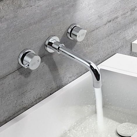 Waschtisch-Armatur massiv, Zweihebelarmatur, modernes Design, verchromt (1/5)