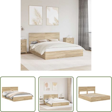 vidaXL Lit king - Lit de Rangement Chêne Sonoma 160 x 200 cm Bois d'ingénierie (1/5)