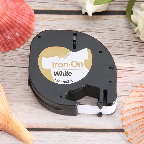 Compatible avec les rubans d'étiquettes Dymo, convient au repassage des tissus, fond blanc avec lettrage noir, 12 mm x 2 m. (1/5)
