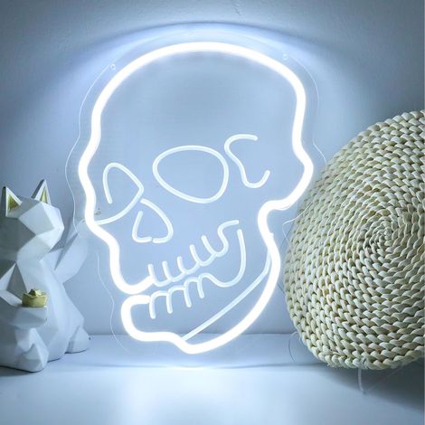 Lampe néon LED en forme de tête de mort squelette pour chambre à coucher, décoration murale, panneau néon à luminosité réglable, alimentation USB, pour homme, grotte, salle de jeux, fête (1/5)