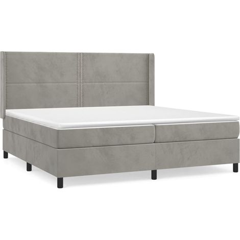 Lit à sommier tapissier et matelas Gris clair 200x200 Velours (1/5)