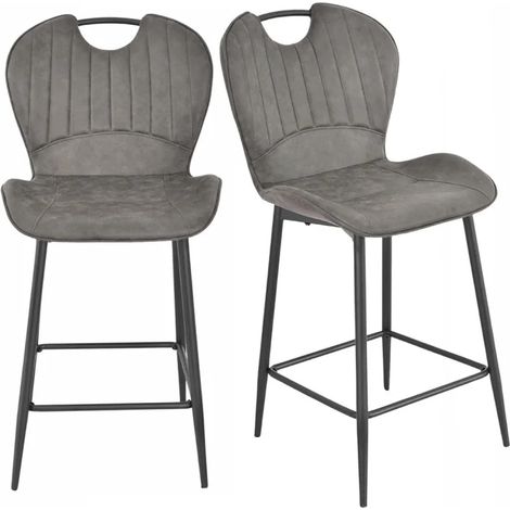 Lot 2 chaises bar microfibre gris foncé vieilli pieds métal – WILLY 2 (1/5)