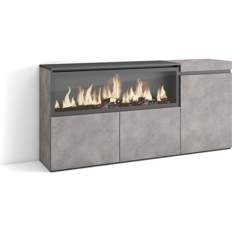 Skraut Home - Aparadores para salón, Gran capacidad de almacenaje, 160, 3 Puertas, Chimenea eléctrica XXL, Estilo Moderno, Gris Cemento (1/5)