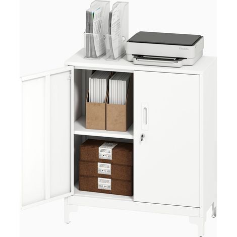 Armario de oficina metalico con puertas con cerradura 2 niveles blanco 211743386 (1/5)