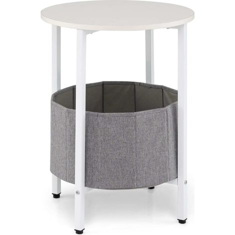 Table d'appoint ronde avec panier en feutre amovible et espace de rangement, table de chevet moderne - blanc