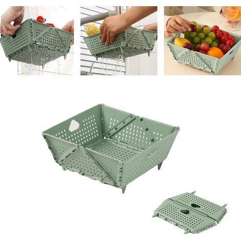 Colador de cocina plegable y cesta de almacenamiento para verduras y frutas (verde) (1/5)