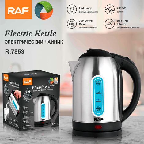 Bouilloire électrique en acier inoxydable de 1,7 L pour un usage domestique, grande capacité. (1/5)