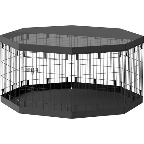 Welpenauslauf, Welpenlaufstall mit Türen, Fenster, Laufgitter mit Atmungsaktiv Netz, für kleine & mittelgroße Hunde unter 20 kg, Indoor & Outdoor, 159 x 159 x 76 cm, Schwarz