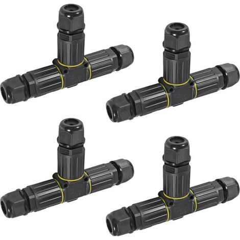 Lot de 4 connecteurs de câble électrique étanches IP68, boîte de jonction extérieure en forme de T à 3 broches, connecteurs de fils électriques de 5 à 9 mm pour panneaux d'affichage, tunnels, lumières
