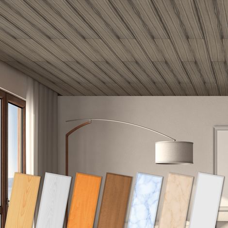 Hexim – Dalle de plafond en polystyrène XPS 10 m² – 60 pièces 1000x167mm – Motif noyer foncé – Isolation thermique et acoustique