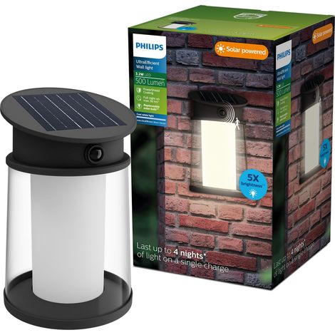 Applique solaire murale extérieur, Ampoule solaire remplaçable, Détecteur de mouvement, 4000K, noir (1/5)