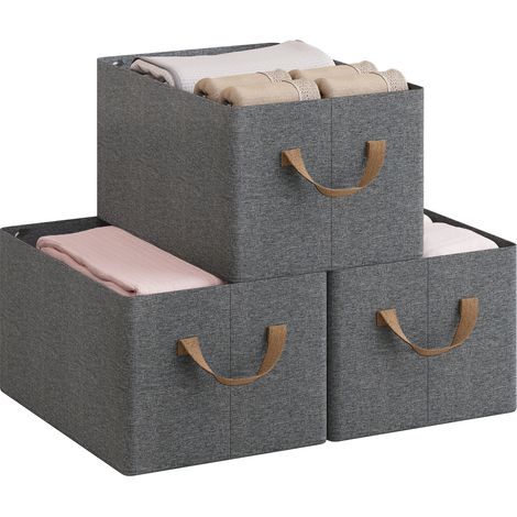 WOLTU Juego de 3 Cajas de Almacenamiento Plegables, Contenedores de Tela con Asas, 37,5x26x20 cm, Gris+Marrón