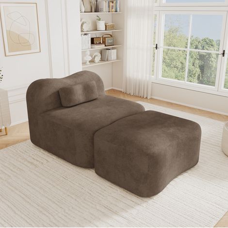 Divano modulare senza struttura 167x96x70 cm in velluto marrone con ottomana – MEUBLIV (1/5)