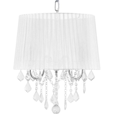 Lampadario in Cristallo con Paralume in Metallo Bianco a 3 Punti Luce Evans