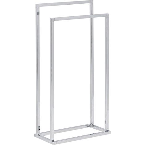 Porte Serviettes sur Pied 2 Barres Design en Acier Couleur Argent Chromé Aspect Chic pour Salle de Bain Contemporaine Beliani (1/5)