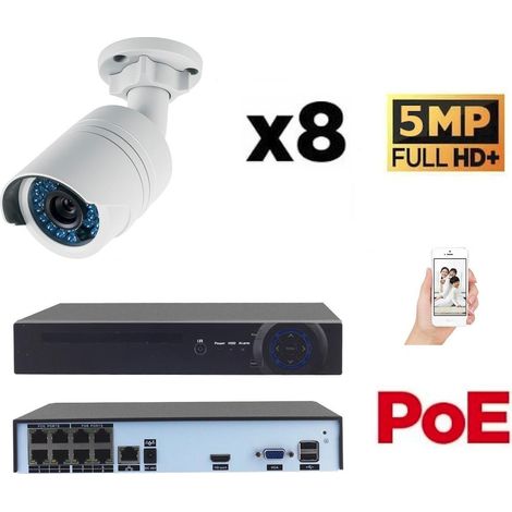 Kit vidéo-surveillance 8 caméras tube IP FullHD+ 5 Mp POE
