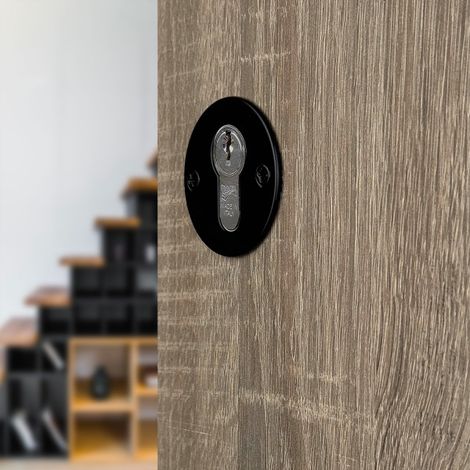 Ouvre&Déco – 2 rosaces de poignée de porte rondes Siena trou de cylindre, Acier aspect fer noir (1/5)