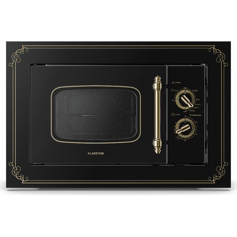 Klarstein Victoria 20 built-in microwave - retro, 20 L, 800 W microwave/1000 W grill power, 3 combination functions, stainless steel, including mounting frame, black (1/4)