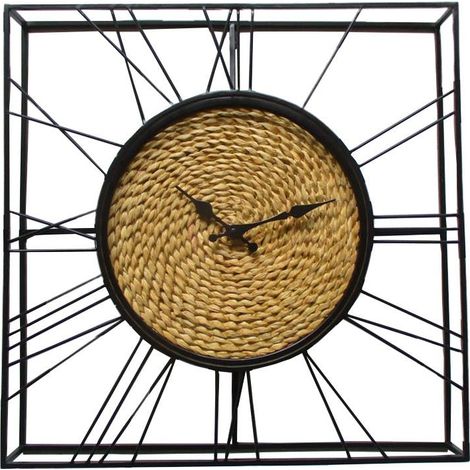 Horloge murale décorative forme carrée avec fibres végétales