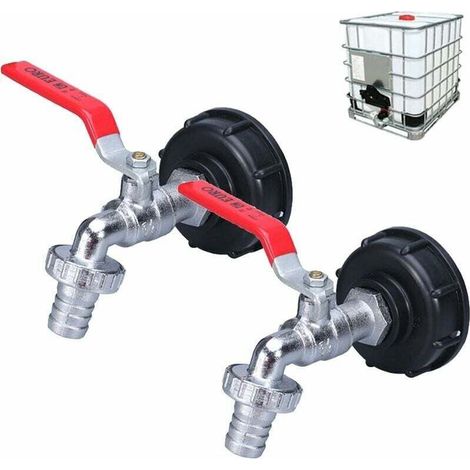 2 Adaptateurs de Réservoir IBC avec Filetage 1/2", Robinet pour Cuve 1000L, Robinet de Récupération d'Eau de Pluie, Sortie de Robinet, Raccord de Vanne pour Tuyau d'Arrosage.. (1/5)
