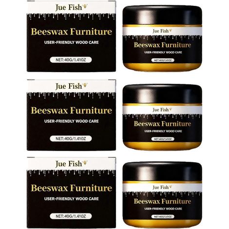 Cire d'abeille pour meubles en bois - Réparation des rayures et de l'usure, imperméabilisation du bois pour cuisines et salons (3 pièces) (1/5)