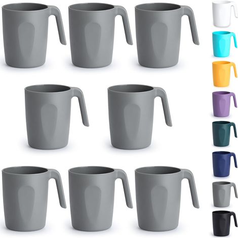 Set de 8 Gobelets, Poignées ergonomiques, Plastique gris, Micro-ondes, Lave-vaisselle, Maison, Jardin, Camping (1/5)