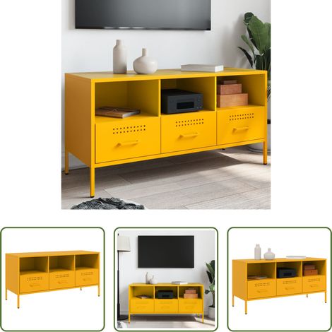 Meuble tv industriel -  Meuble TV jaune moutarde 100,5x39x50,5 cm acier (1/5)