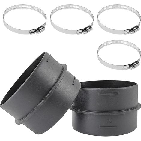 2 Pièces Raccordement Gaine en T 75mm, Raccord de Conduit Raccords Ronds avec 4 Colliers de Serrage, Raccord de Tuyau en Plastique, pour la Circulation de L'air et la Ventilation (noir) (1/5)