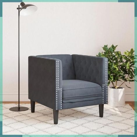 372674 Fauteuil Chesterfield gris foncé velours (1/5)