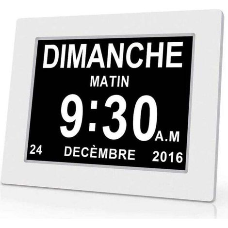 One Piece 7-inch digital calendar clock with date and time, Alzheimer's clock for parents, medication reminder for grandparents and children - White - 20414324mm (1/5)