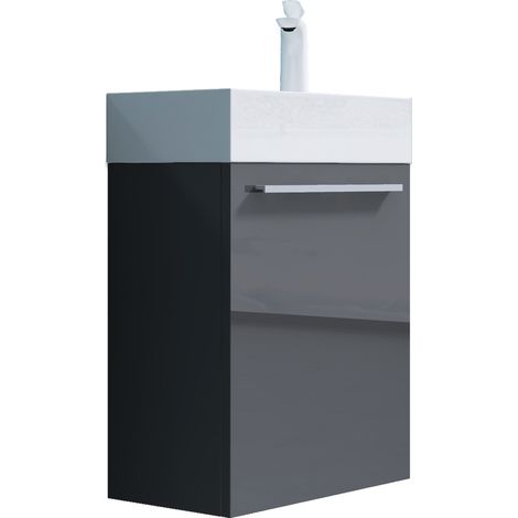 Sogood Petit meuble sous vasque gris brillant et vasque 46cm ensemble de 2 pièces de meuble de salle de bain design Pisa (1/5)