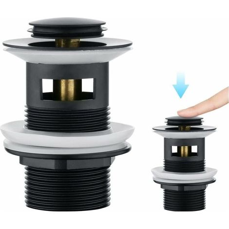 Basin waste without overflow – Pop-up click-clack mechanism – Universal 1 1/4" connection – Matte black brass finish (1/5)