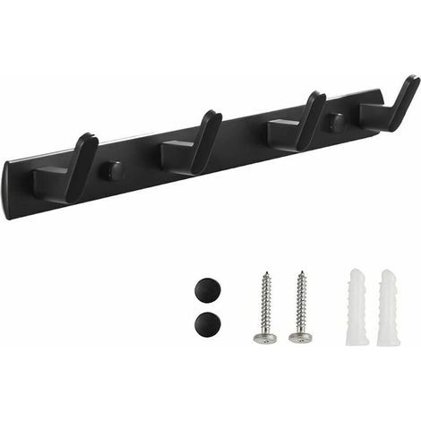 Wandhaken (schwarz), Wandhaken fürs Badezimmer, Wandhandtuchhaken, Haken mit 4 Haken für Bad, Schlafzimmer, Küche, Eingangsbereich (1/4)