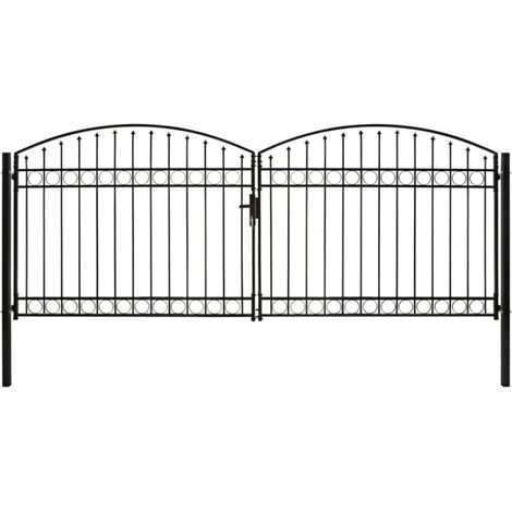 Vidaxl – Portail fer et acier double porte 400x175 cm – Arc en acier – Revêtement anti-corrosion – Installation facile avec charnières robustes