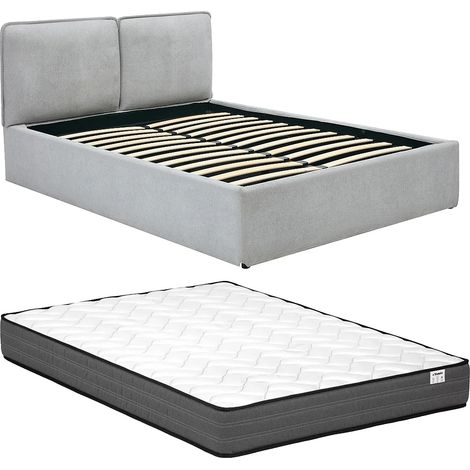 Letto contenitore con rivestimento sfoderabile 160 x 200 cm - Tessuto - Grigio chiaro + Materasso - TENESE (1/5)